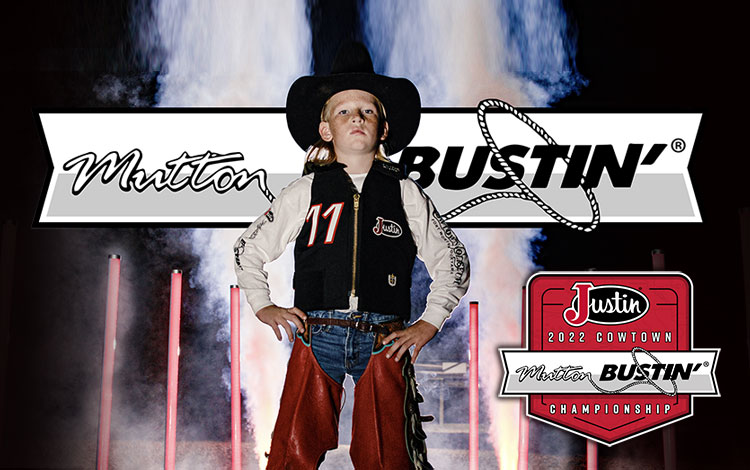 Young boy poses with hands on hips as a front runner for Justin’s 2022 Cowtown Mutton Bustin’ Championship.